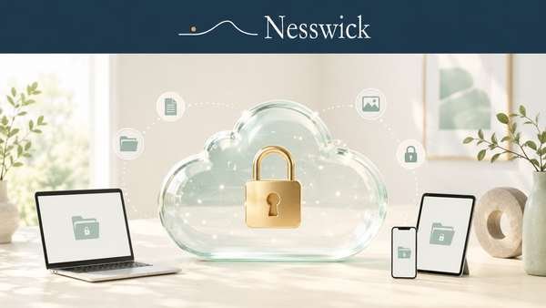 Encrypted cloud storage protected by a secure lock across connected devices
