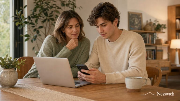 Family members managing shared password access together at home