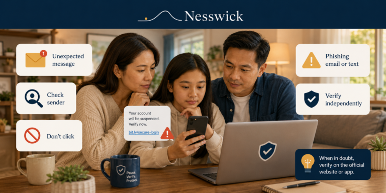 Family learning how to spot phishing emails and text messages