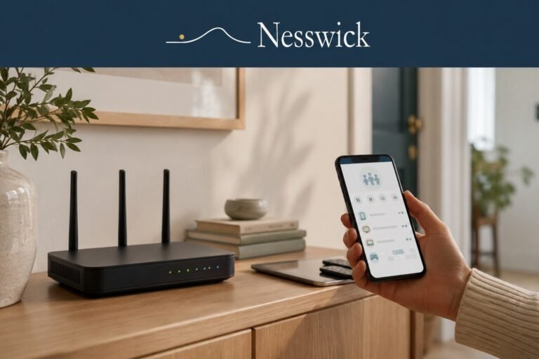 A parent setting parental controls for family devices through a home Wi-Fi router