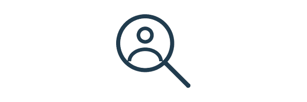 Line icon of a magnifying glass over a person outline